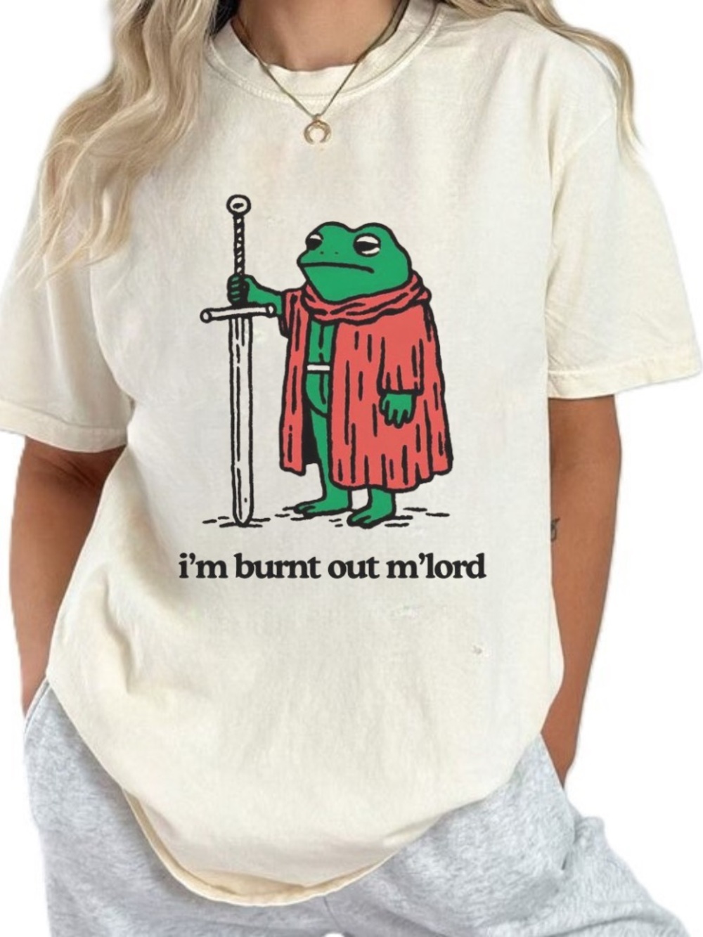 Gildan Cream Tee with Green Frog & Red Cloak Graphic